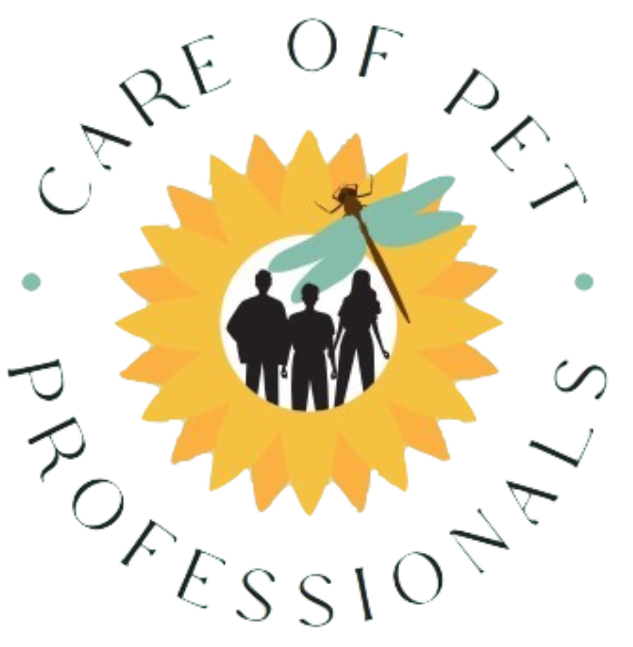Care of Pet Professionals logo with sunflower people and dragonfly